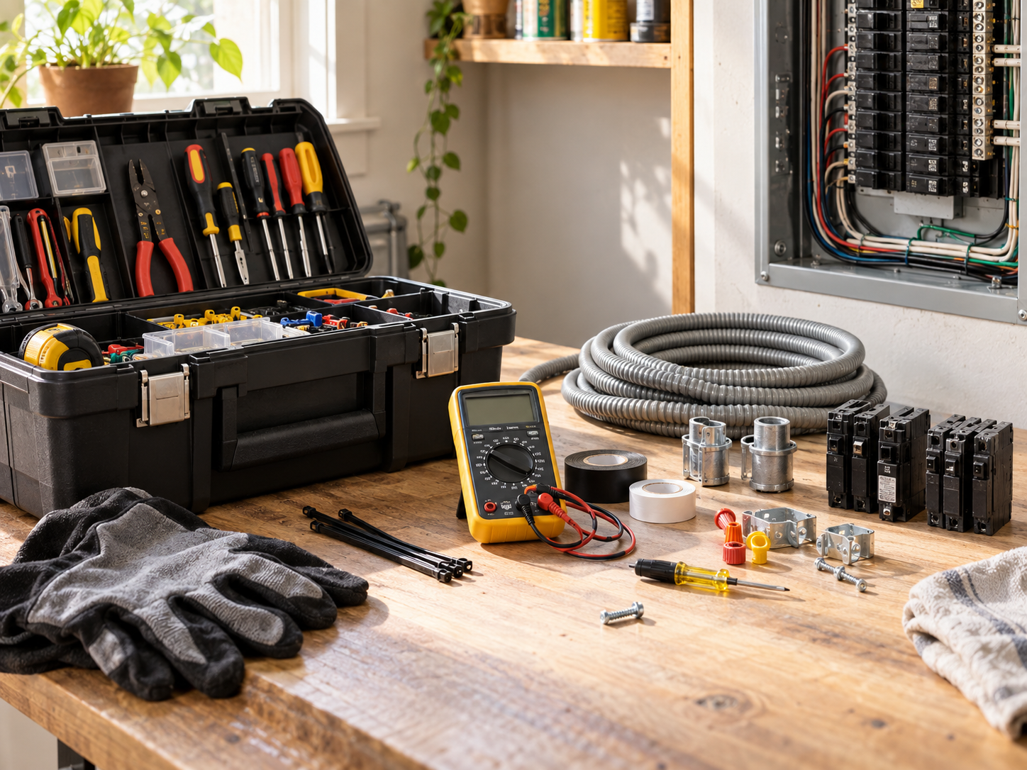 Home maintenance tools and electrical repair materials